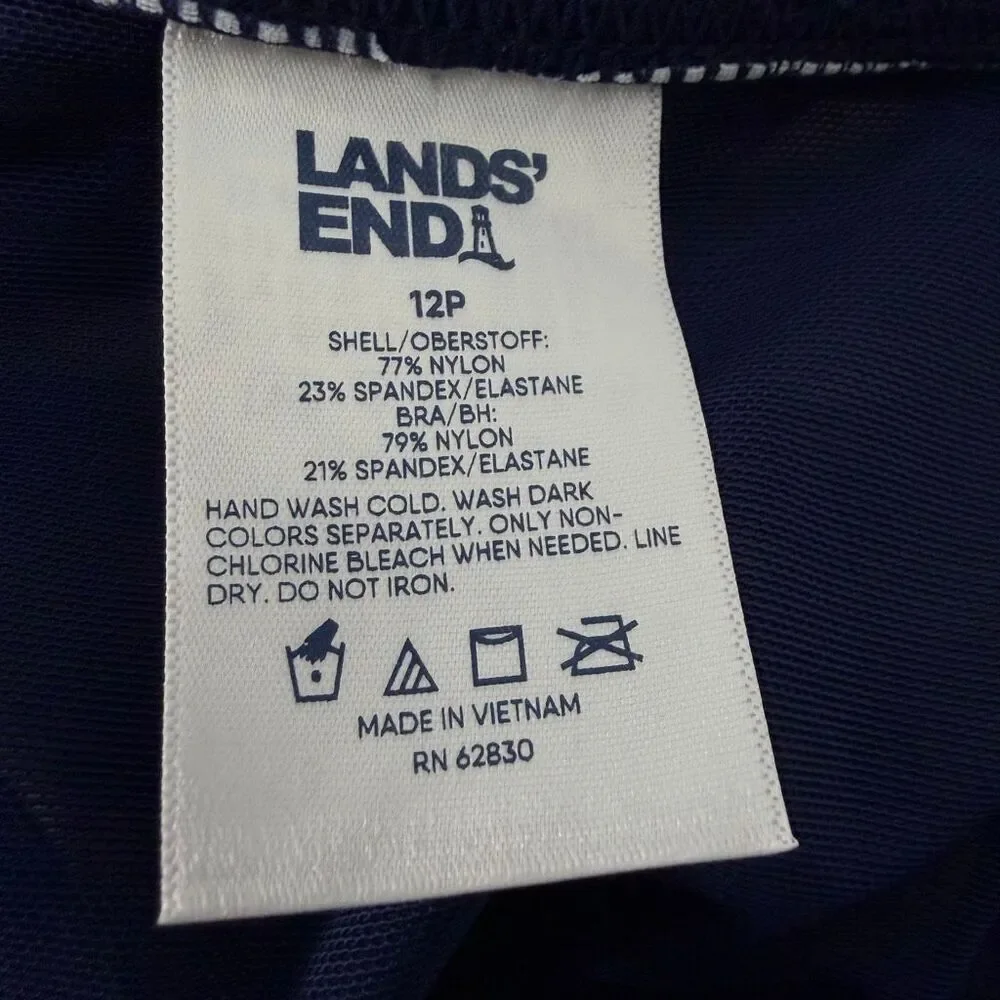 Lands End Womens High Neck Tankini Top size 12P Navy White NEW